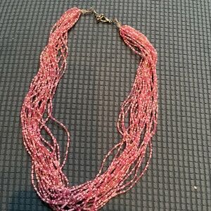 Chic Multi-Strand Pink Beaded Necklace